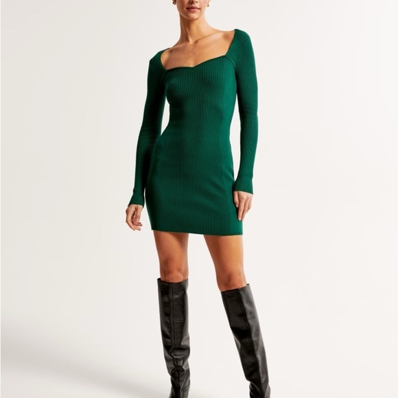 Abercrombie & Fitch Dress Womens Long Sleeve Ribbed Mini Sweater Green Size MP - Picture 1 of 13